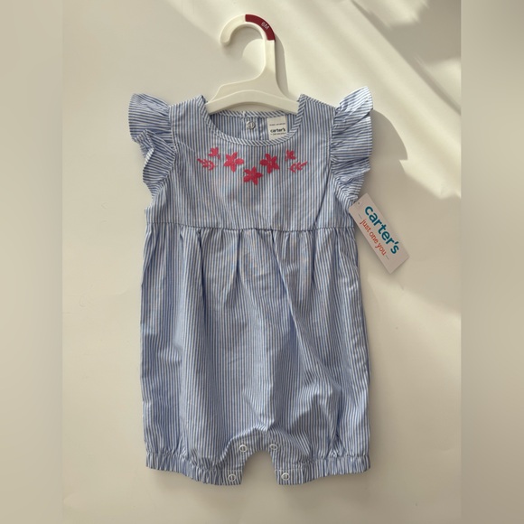 Carter's Other - Carter's Blue and Pink Embroidered Baby Romper 6M